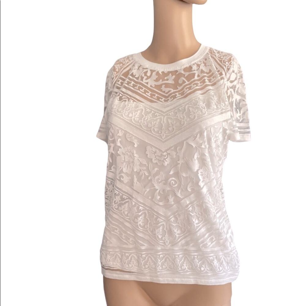 Laundry by Shelli Siegel Blouse XS Floral Burnout Casual Bohemian Top White